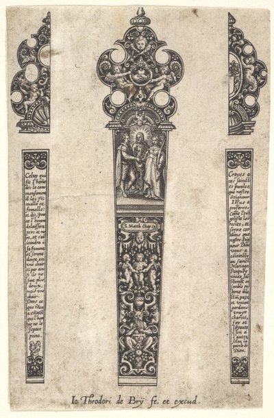 Disegno per manico di coltello per commemorare un matrimonio da Johann Theodor de Bry
