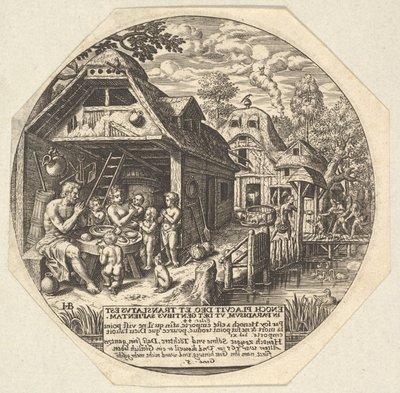 Enoch e la sua famiglia intorno a un tavolo da pranzo da Johann Theodor de Bry