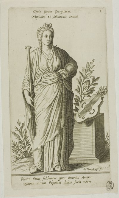 Erato, Musa della Poesia Lirica, tavola 11 da Parnassus Biceps da Johann Theodor de Bry