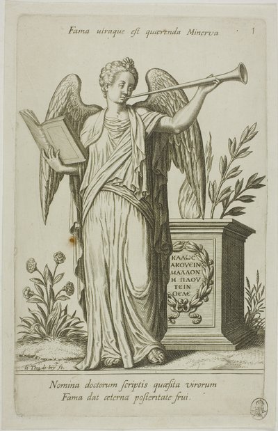 Fama, tavola 1 da Parnassus Biceps da Johann Theodor de Bry