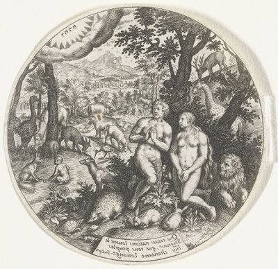 Dio parla con Adamo ed Eva nel Paradiso da Johann Theodor de Bry