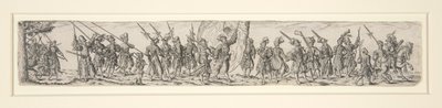 Soldati in marcia con un portabandiera da Johann Theodor de Bry