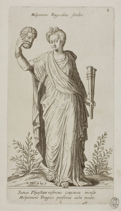 Melpomene, Musa della Tragedia, tavola 8 da Parnassus Biceps da Johann Theodor de Bry