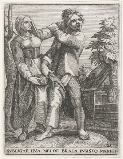 La lotta per i pantaloni (serie di Emblemata Saecularia, 1596) da Johann Theodor de Bry