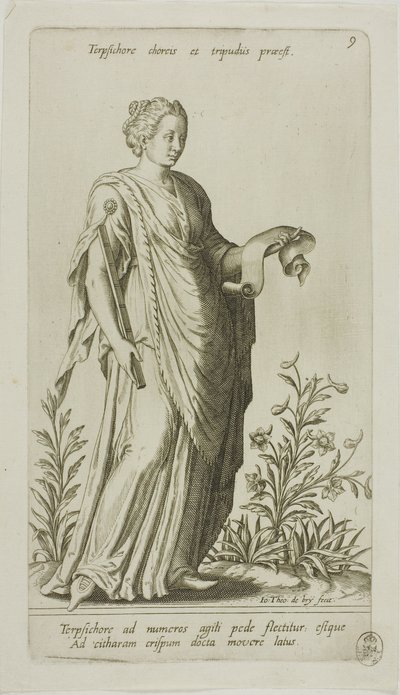Tersicore, Musa della Danza, tavola 9 da Parnassus Biceps da Johann Theodor de Bry