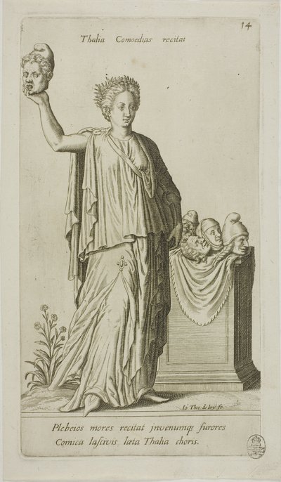 Thalia, Musa della Commedia, lastra 14 del Parnaso Bicipite da Johann Theodor de Bry