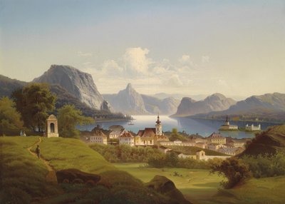 Vista di Gmunden con Schloss Ort sullo sfondo, 1870 da Johann Wilhelm Jankowski