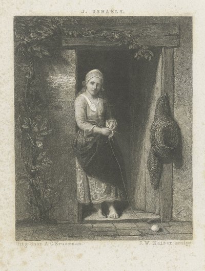 Giovane donna con lavoro a maglia da Johann Wilhelm Kaiser (I)