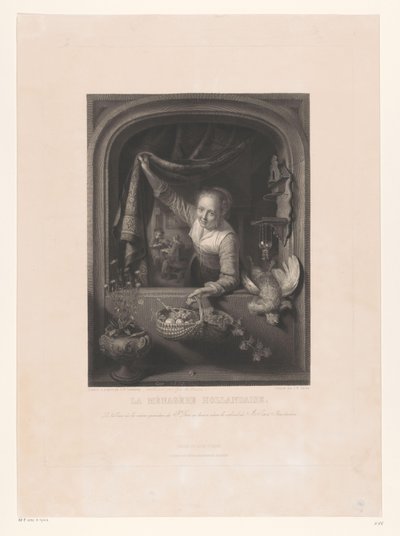 Donna con cesto di frutta in mano alla finestra da Johann Wilhelm Kaiser (I)