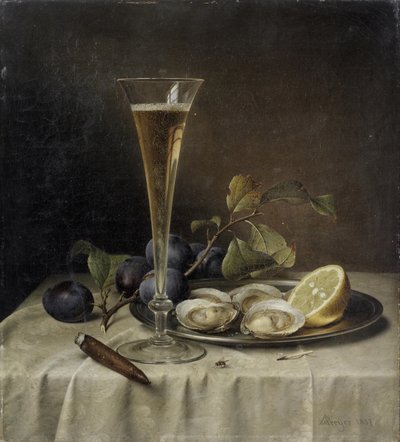 Natura morta con champagne e ostriche, 1857 da Johann Wilhelm Preyer