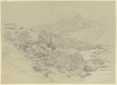 Mulino ad acqua in un paesaggio montano da Johann Wilhelm Schirmer