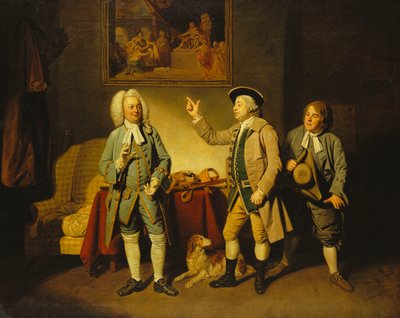 Una Scena da "Love in a Village" di Isaac Bickerstaffe, Atto 1, Scena 2, con Edward Shuter come Giudice Woodcock, John Beard come Hawthorn, e John Dunstall come Hodge da Johan Joseph Zoffany