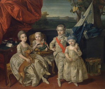 Principe Ludovico di Parma (1773-1803) con i suoi tre fratelli maggiori Carolina (1770-1804), Maria Antonietta (1774-1841) e Carlotta (1777-1813) da Johann Zoffany