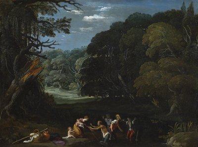 Latona che trasforma i contadini licii in rane (dopo Elsheimer?) da Johann or Hans (attr.to) Konig