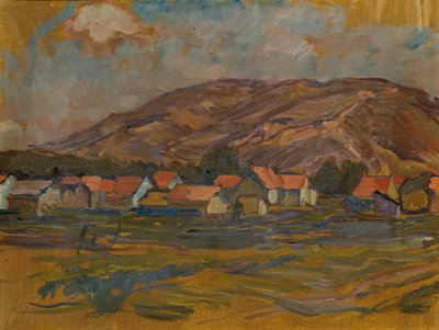 Paesaggio con case e montagna da Johanna Kampmann Freund