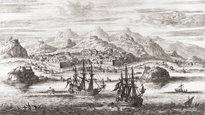 Navi olandesi davanti a Mascate, Oman nel XVII secolo da Johannes (after) Kip