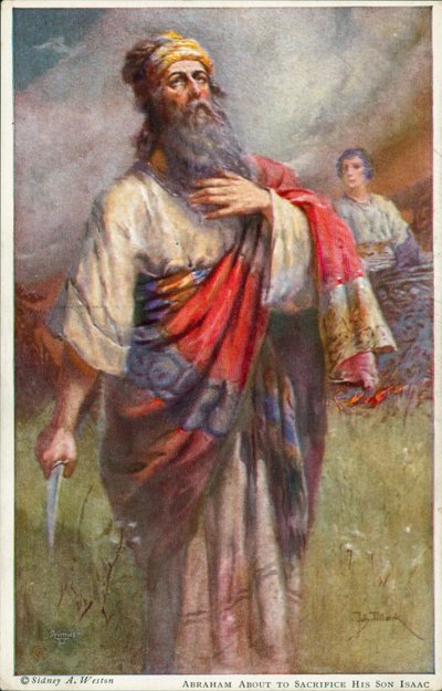 Abramo sta per sacrificare suo figlio Isacco da Johannes Adolf Tillack