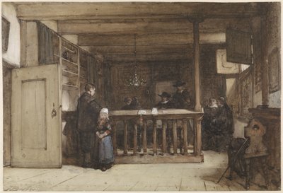 Giorno di paga: La sala delle navi nel tribunale di Nieuw-Loosdrecht, arredata con figure del XVII secolo da Johannes Bosboom