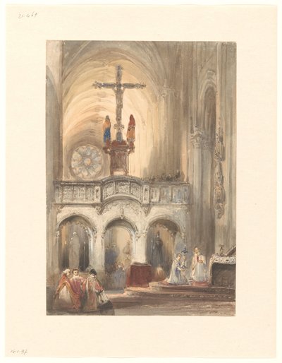 Interno di chiesa con messa da Johannes Bosboom