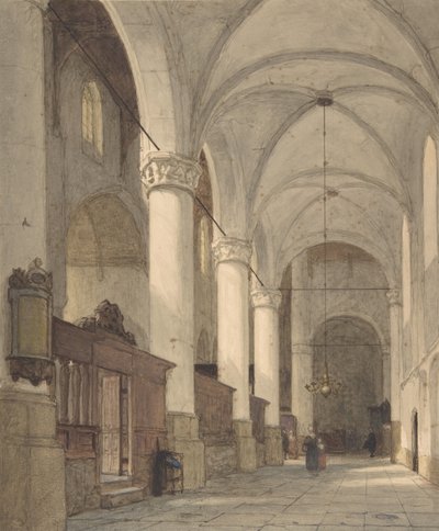 Navata laterale voltata di una chiesa, con figure, XIX secolo da Johannes Bosboom