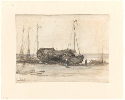Barche da pesca sulla spiaggia di Scheveningen da Johannes Bosboom