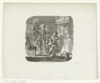 Due uomini che conversano vicino al focolare da Johannes Christiaan Bendorp