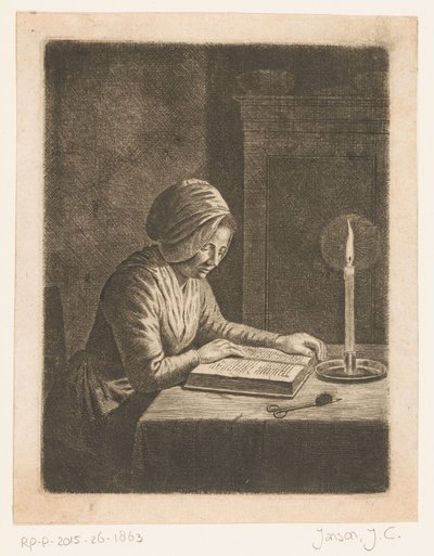 Stanza buia con donna che legge da Johannes Christiaan Janson