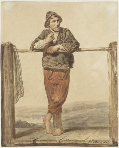 Uomo in piedi che fuma la pipa, di fronte da Johannes Engel Masurel