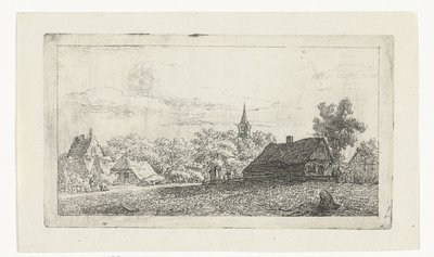 Veduta del villaggio con campanile tra gli alberi da Johannes Franciscus Christ