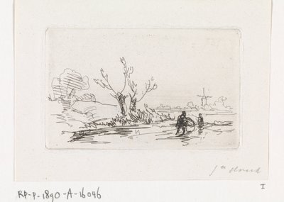 Pattinatori presso salici da Johannes Franciscus Hoppenbrouwers