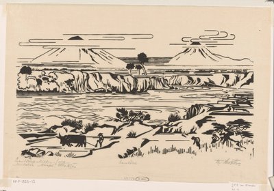 Paesaggio, Giava Centrale: Merbaboe, Merapi, fiume Ello da Johannes Frederik Engelbert ten Klooster (signed by artist)