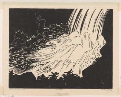 Cascata con cervi da Johannes Frederik Engelbert ten Klooster (signed by artist)