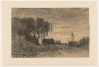Gruppo di case e alberi vicino a Hooghalen, atmosfera serale da Johannes Gijsbert Vogel