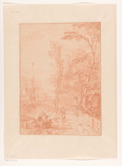 Arkadische Landschaft mit Figuren nahe einem Obelisken da Johannes Glauber