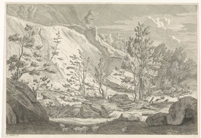 Ravina con un gregge di pecore (serie di paesaggi nel Chartreuzer-gebergte) da Johannes Glauber