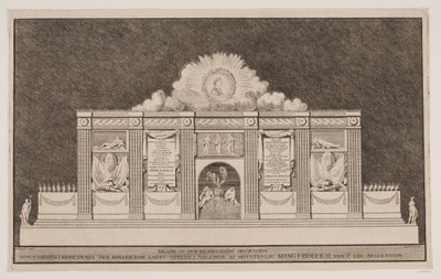 Facciata della decorazione illuminata eretta dalla Borsa di Copenaghen in occasione del corteo funebre di Re Federico V da Johannes Gottfred Bradt