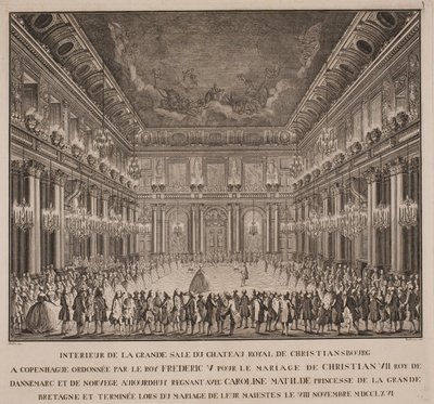 Balletto di corte nella sala dei cavalieri di Christiansborg al matrimonio di Cristiano VII con Carolina Matilde da Johannes Gottfred Bradt