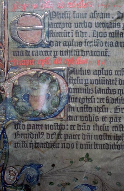 Dettaglio dalla Bibbia di Gutenberg del XV secolo, apertura degli Efesini da Johannes Gutenburg