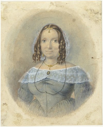Donna in abito blu con colletto di pizzo da Johannes Hari (I)