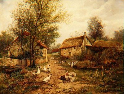 Pollame vicino a uno stagno in un cortile di fattoria da Johannes Hendrik Weissenbruch