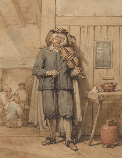 Un violinista in una taverna, con tre uomini sullo sfondo da Johannes Hendrik van West