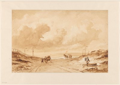 Paesaggio con strada tra le dune verso il mare da Johannes Hermanus Barend Koekkoek