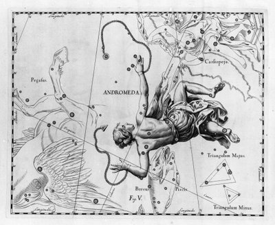 La costellazione di Andromeda. Tavola tratta da Firmamentum Sobiescanum sive Uranographia di Johannes Hevelius o Hevel (1611-1687) da Johannes Hevelius