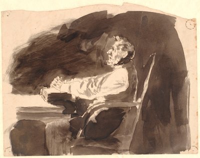 Vecchio uomo a un tavolo con una Bibbia da Johannes Holbek