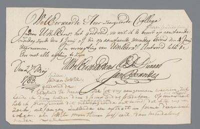 Lettera del reverendo Hooyman a Jan Brandes da Johannes Hooyman