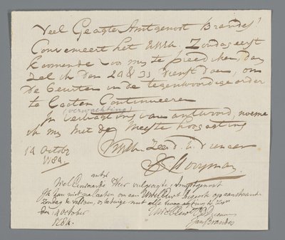 Lettera del reverendo Hooyman a Jan Brandes da Johannes Hooyman