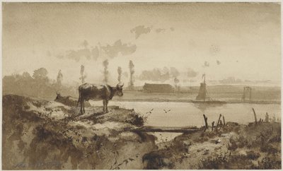 Paesaggio fluviale con mucca da Johannes Hubertus Leonardus de Haas
