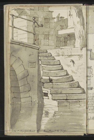 Scala verso il fossato presso la Koorstraat a Delft da Johannes Huibert Prins