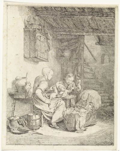 Donna e due bambini in un interno da Johannes Huibert Prins