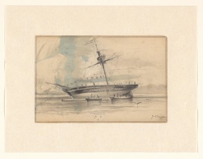 Veliero con due barche a remi da Johannes Huygens (signed by artist)